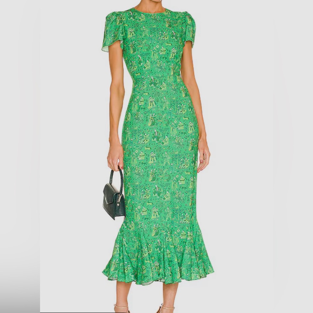 NWT $595 Rhode Lulani “Romance” Green Floral Print Midi Dress Sz 10